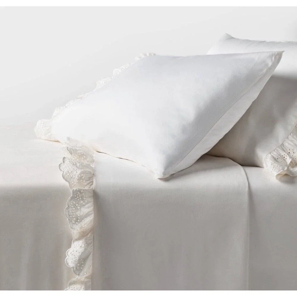 RARE King Performance Sheet Set Ivory with Eyelet Ruffle Hem - Threshold NEW
